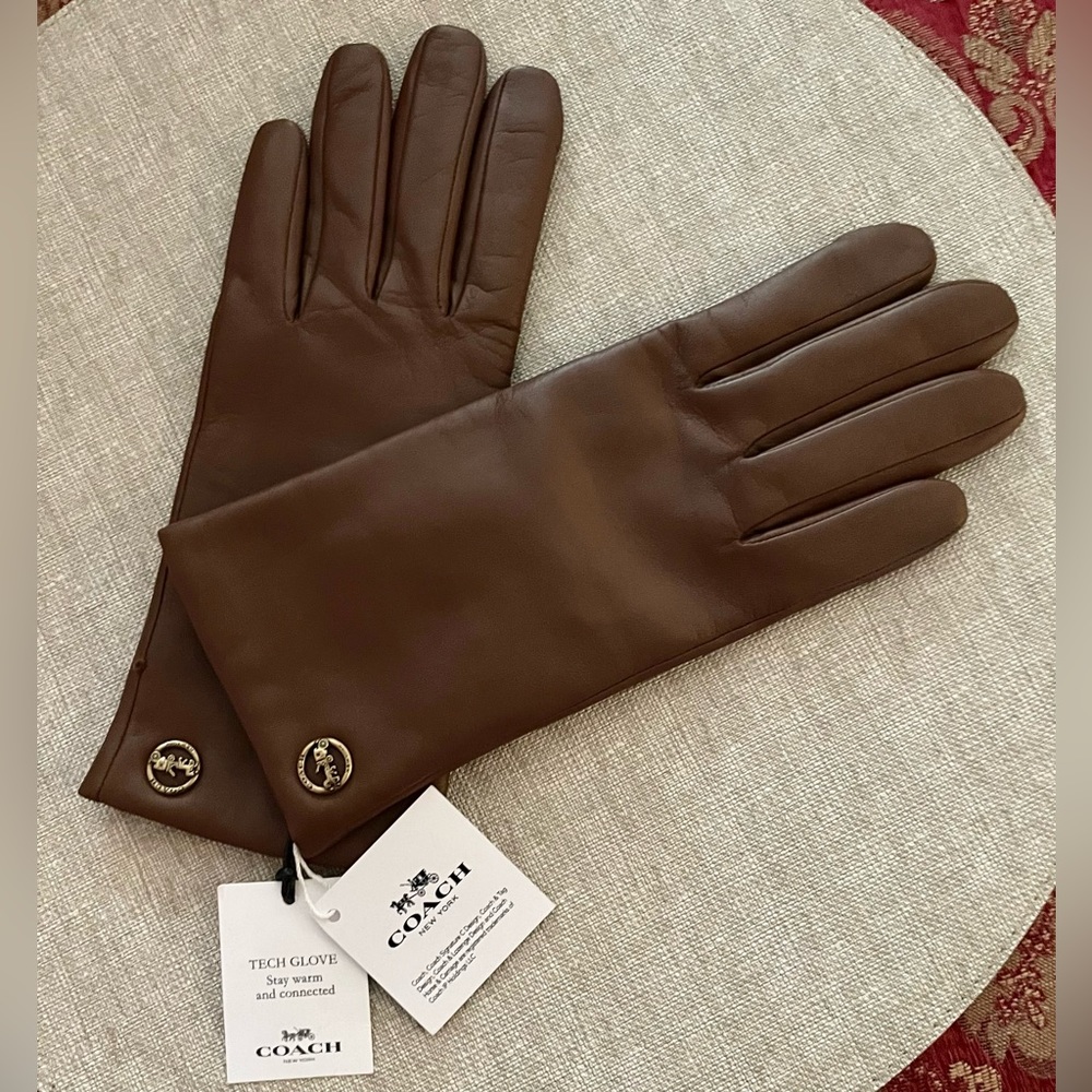 Coach Saddle Horse & Carriage Plaque Wool & Leather Tech Gloves